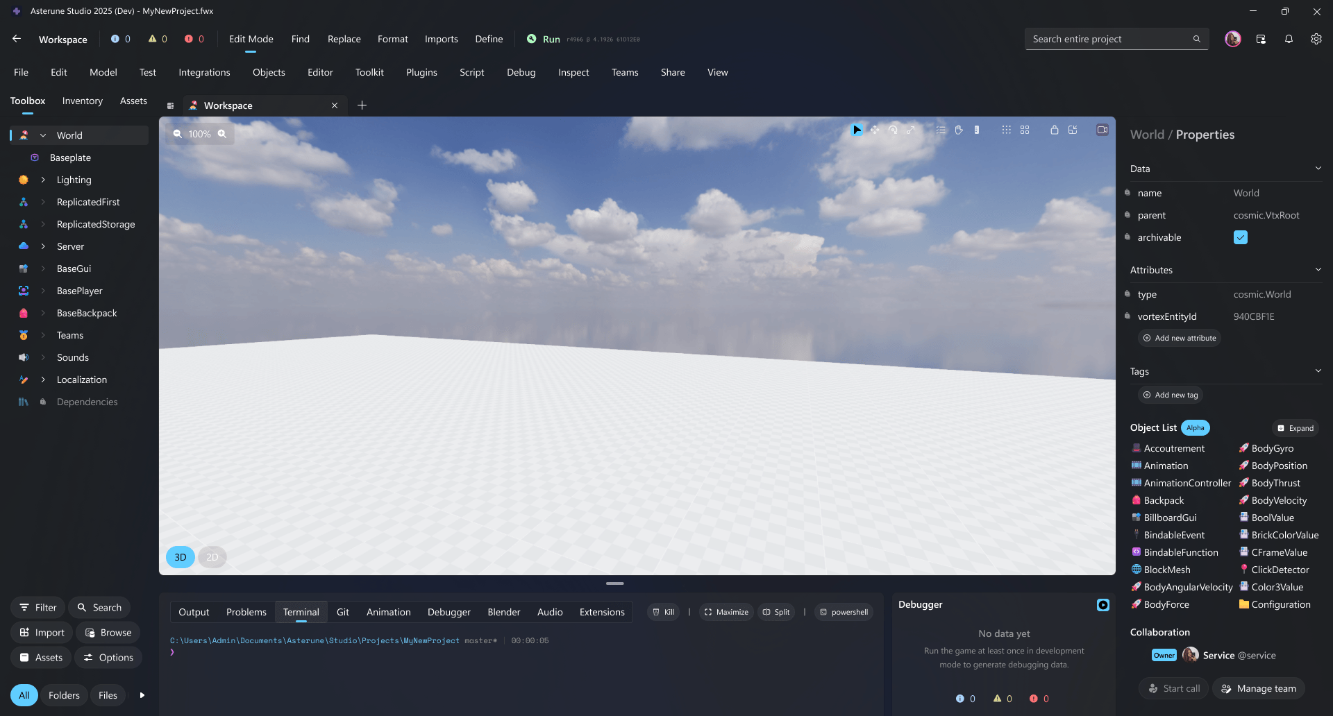 Interface of Asterune Studio